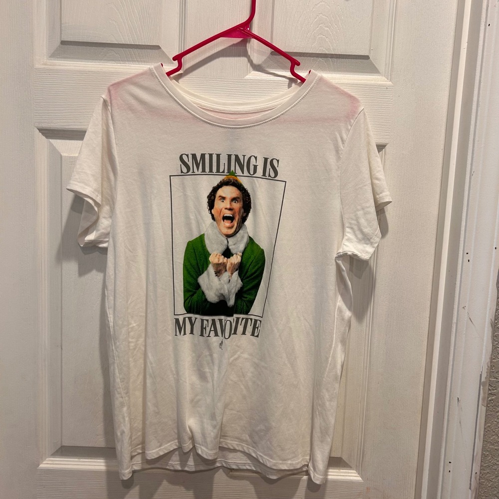 Elf Movie Smiling Is My Favorite T-Shirt Will Ferrell Christmas Holiday White L